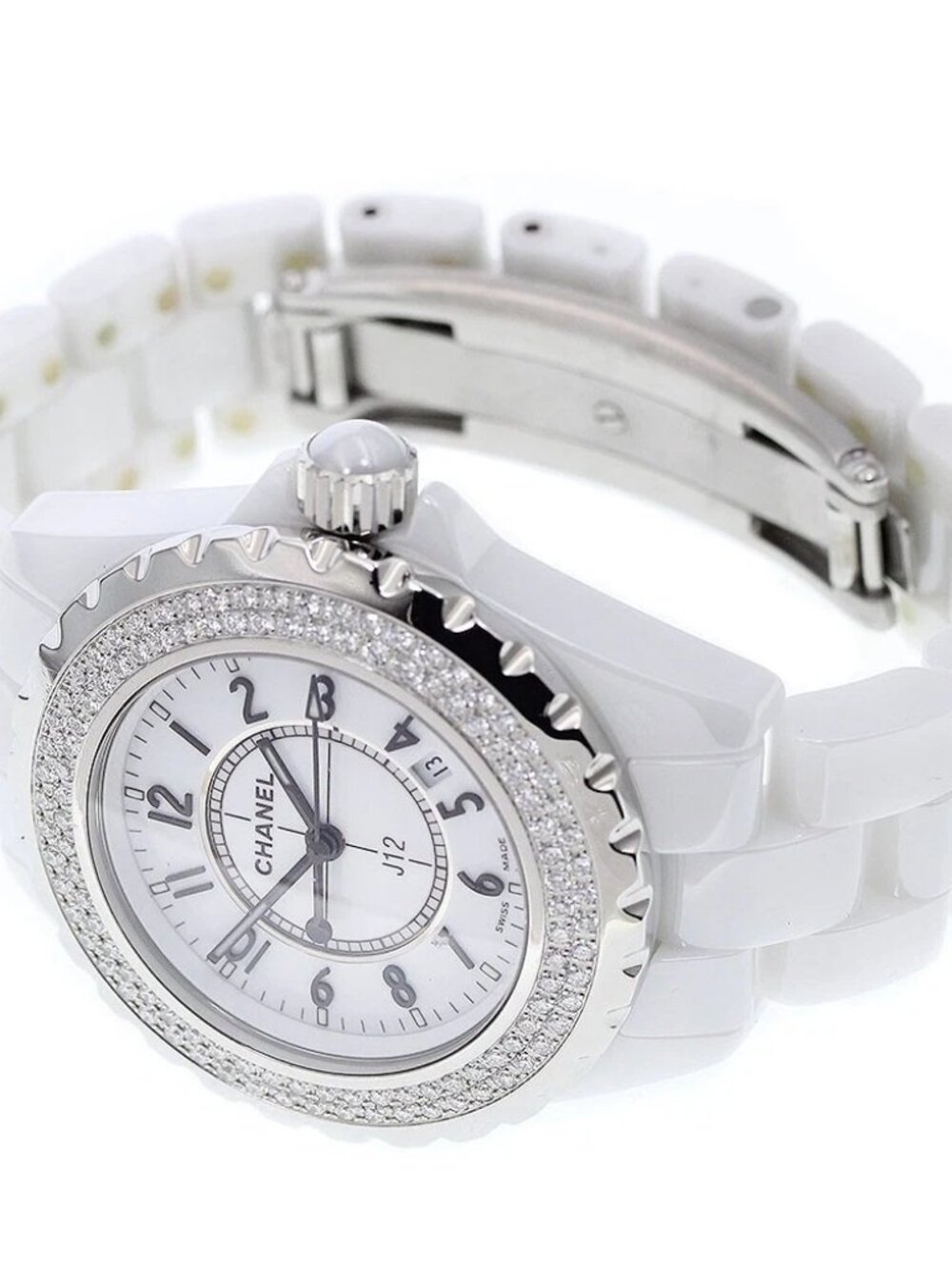 CHANEL J12 H0967 Diamond Bezel White Ceramic Date Quartz Ladies - Picture 3 of 7